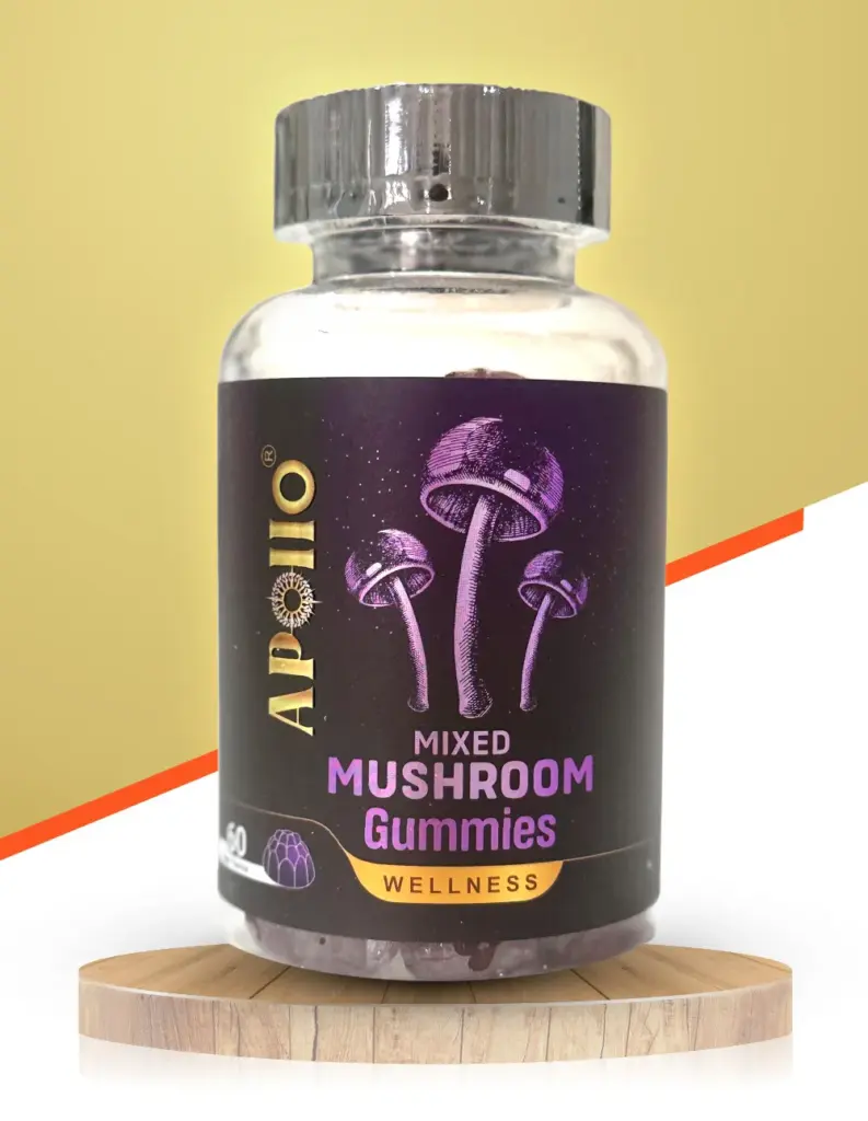 Apollo Mixed Mushroom Gummies Grape Flavour Bottle Brisbane